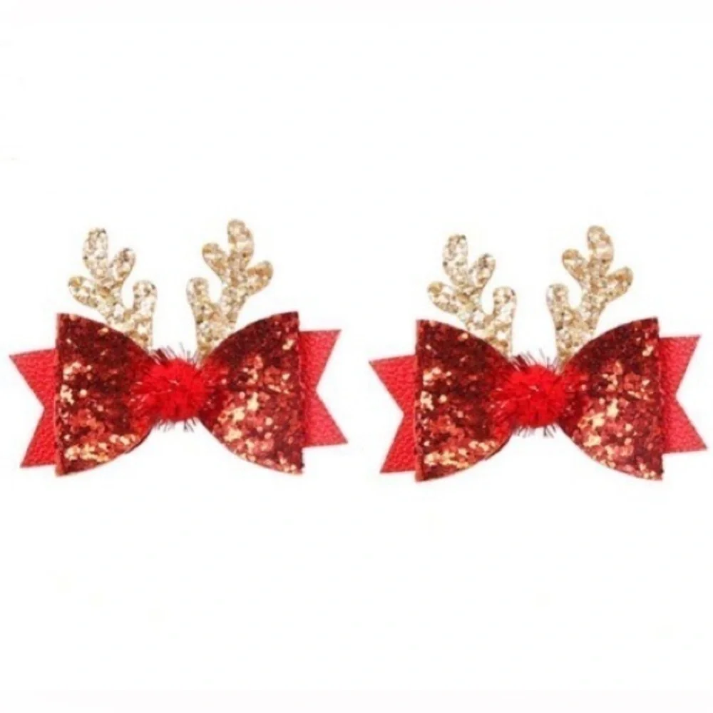 2 Piece Dog Cat Reindeer Hair Clips In Red